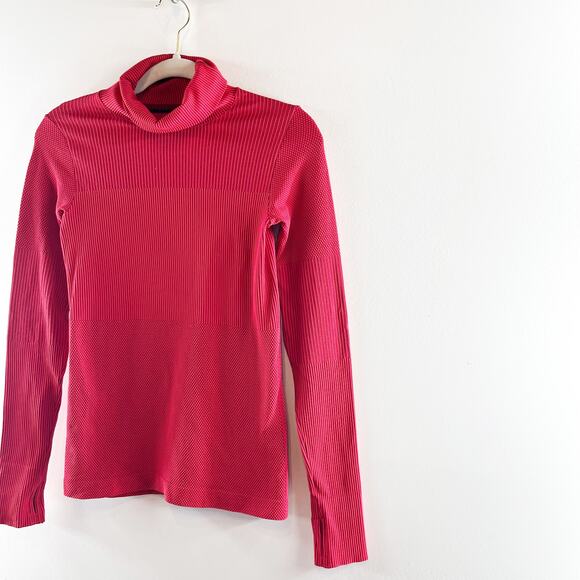 Athleta Flurry Striped Long Sleeve Thumbhole Turtleneck Base Layer Top Red XS - Picture 6 of 7